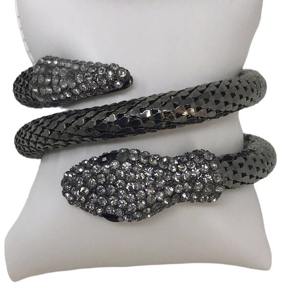 Snake Bracelet Wrap Around Silver Dark Tone & Black Boho - Picture 1 of 5